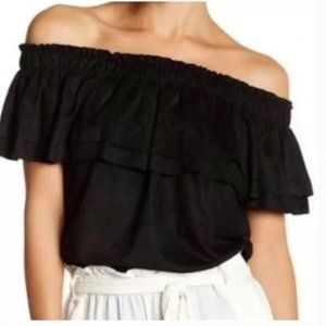 Young Fabulous and Broke Solid Black Birdy Suede Ruffle Babydoll Flowy Top